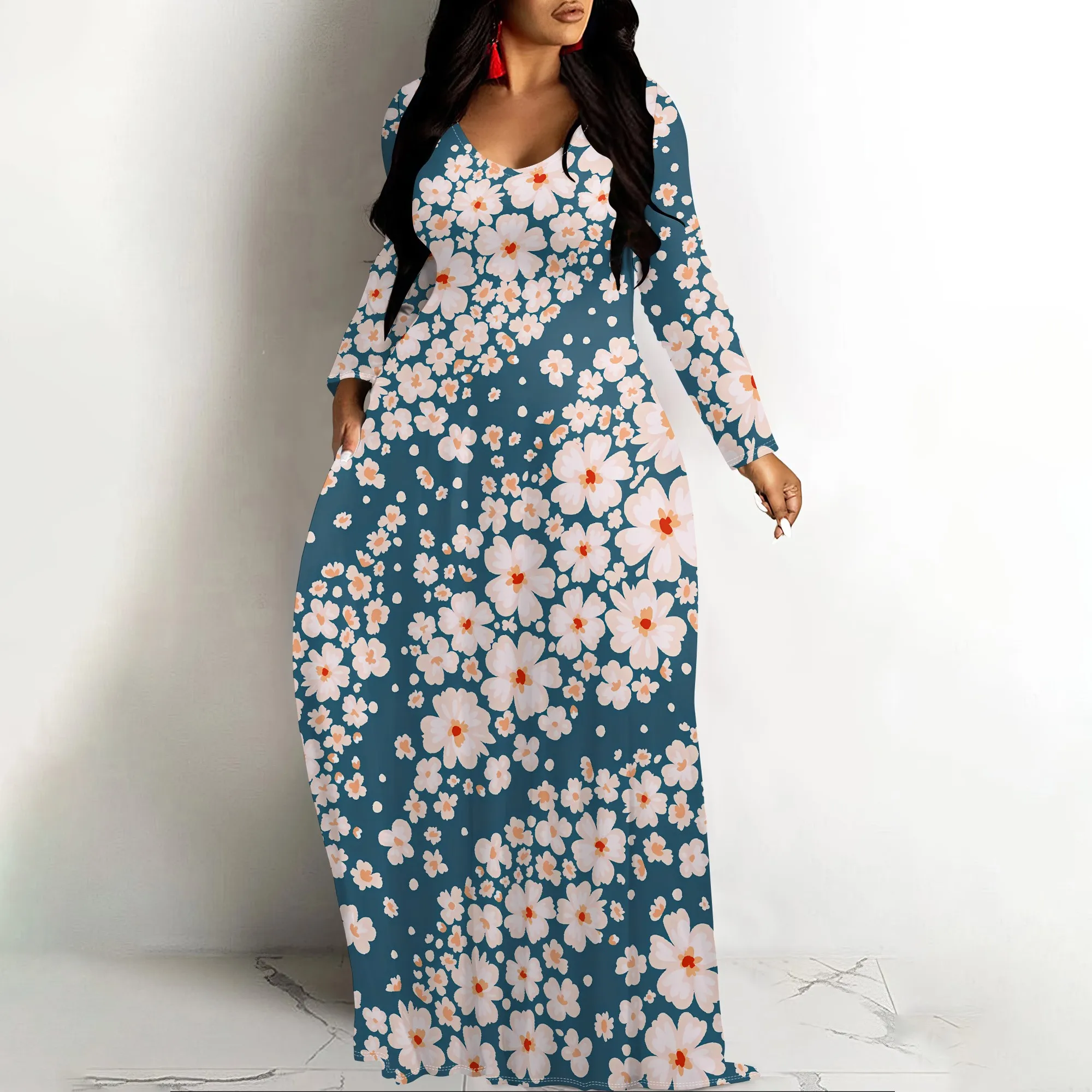 

Women's Polka Dot Maxi Dress Long Sleeve Flowy Picnic Playful