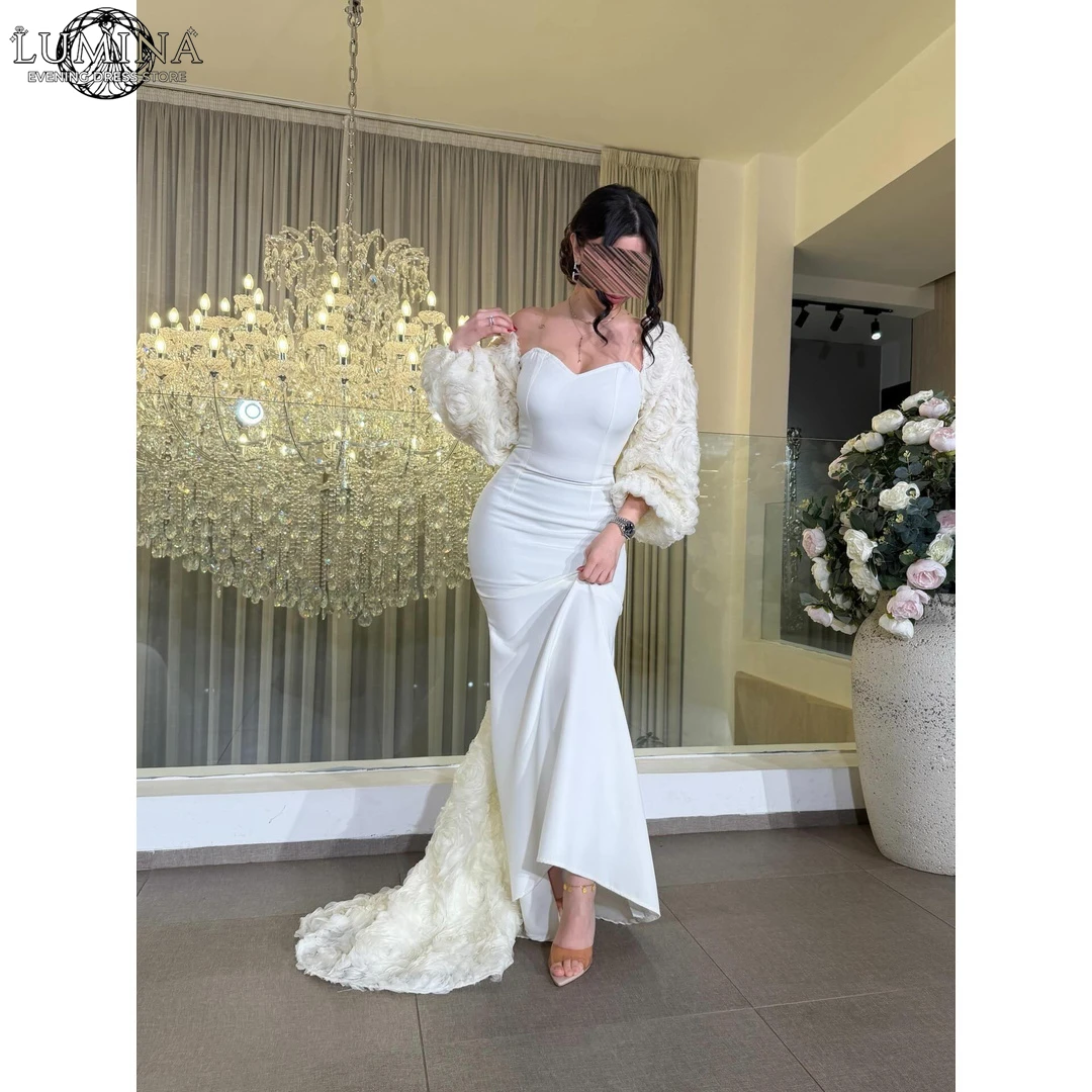 Lumina Fishtail Skirt Women's Wedding Party Attire Women's Evening Dress White Custom Made Ball Gown Shawl Lace Flowers Prom