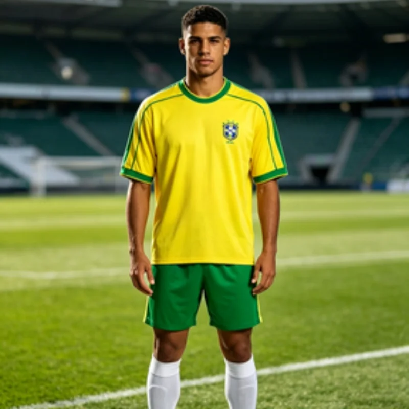 Nouveau Maillot de Foot Rétro Unisexe Style Brésil 2026 – Confortable, Respirant, Col en V, Manches Courtes – T-shirt d'Entraînement de Football pour Fans