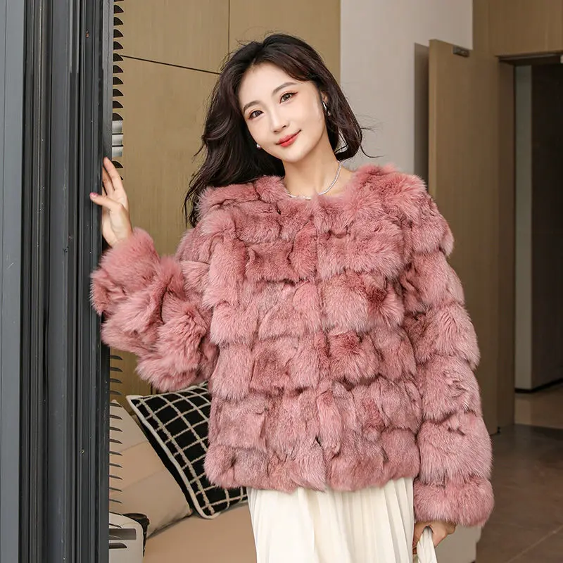 Cappotto invernale da donna in vera pelliccia di volpe moda outdoor Giacca di pelliccia di volpe calda naturale Cappotto di pelliccia di volpe genuina al 100% di lusso femminile