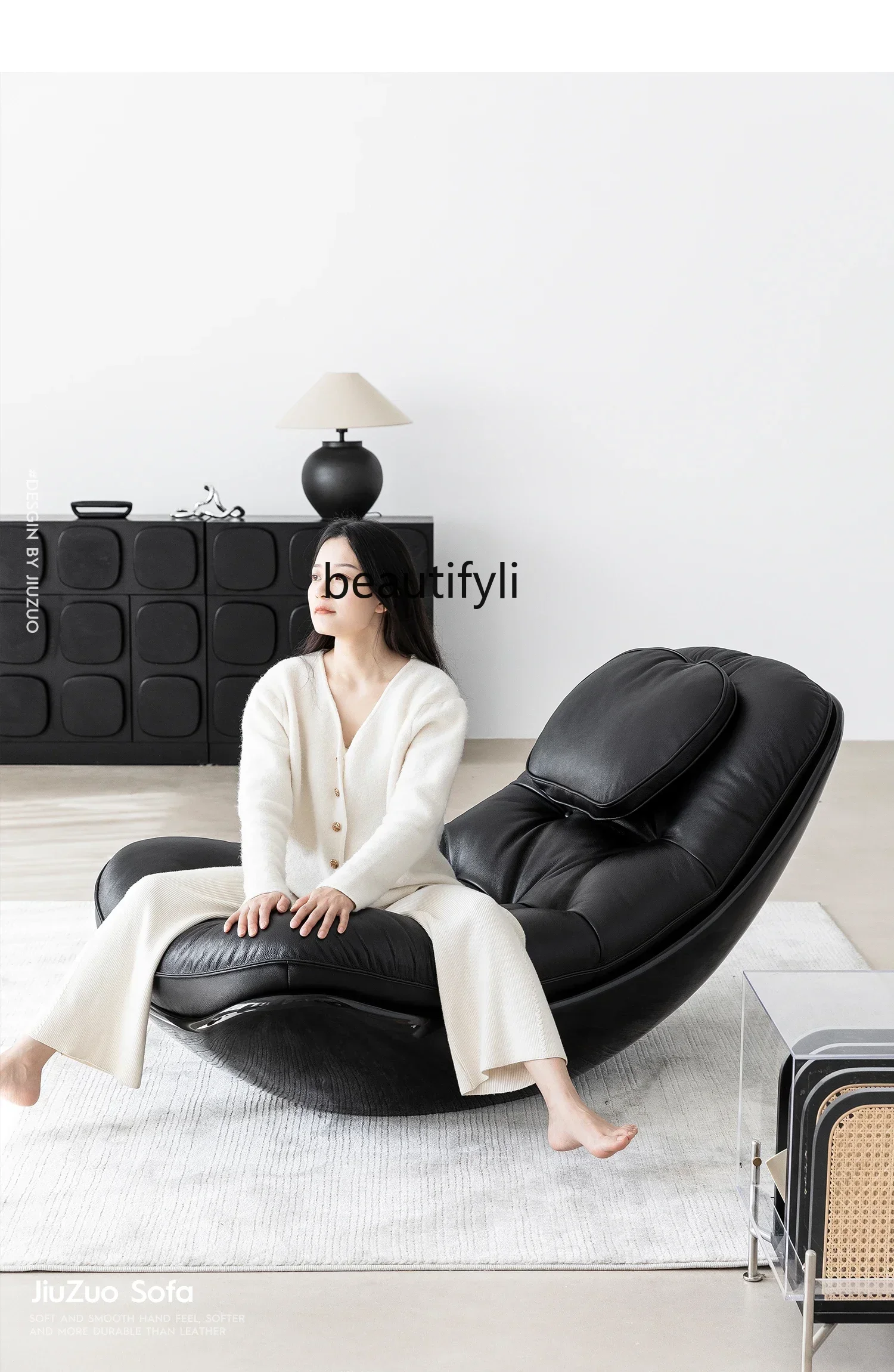 

smt03 New Arrivals D06 Black leather fiberglass floor, slack kennel reclining sofa single chair S03