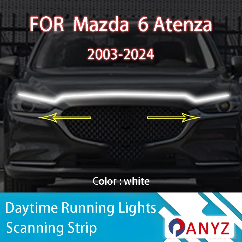 

ДЛЯ Mazda 6 Atenza 2003-2024 Новое обновление светодиодных дневных ходовых огней сканирования капота автомобиля DRL направляющая декоративная лампа окружающего света 12 В