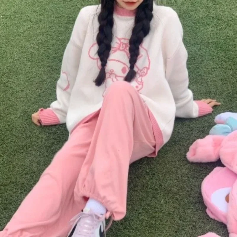 Sanrio ma mélodie pull femmes filles mignonnes décontracté col rond tricoté Y2k hauts automne/hiver polyvalent pull Y2k vêtements 2025