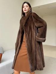 Casaco de pele de vison falso feminino, sobretudo fofo, outwear peludo grosso quente, lapela de bolso elegante e luxuoso, inverno de alta qualidade