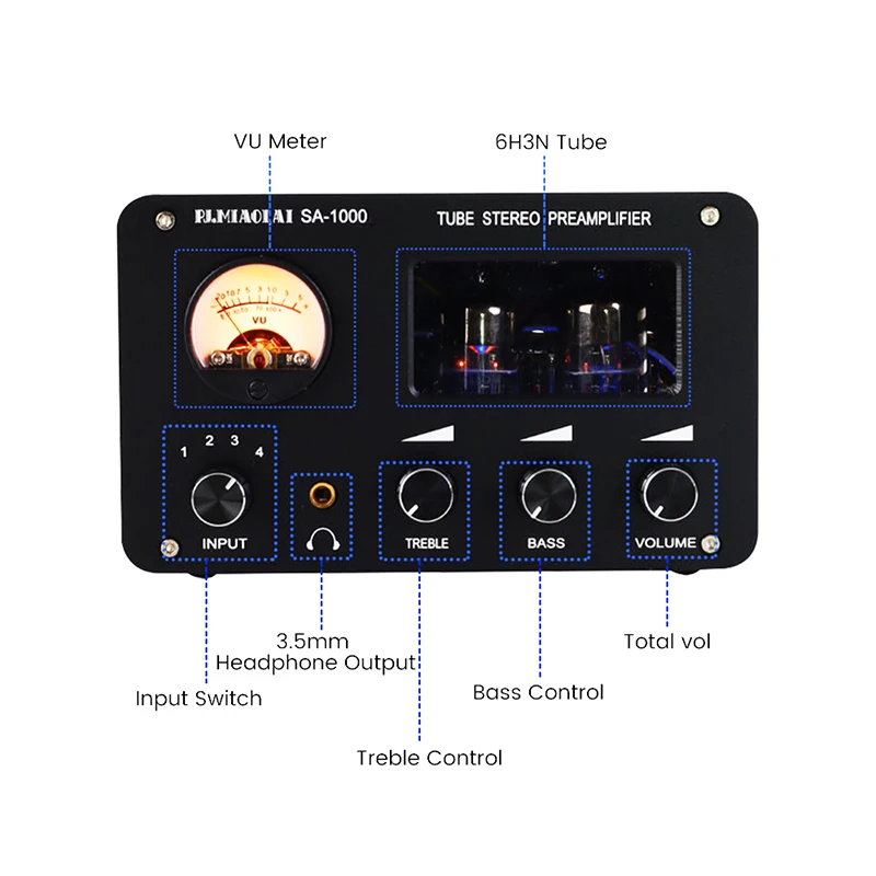 PJ. MIAOLAI SA-1000 preamplificatore a tubo HiFi 6 h3n amplificatore per cuffie tono tubo 4 ingressi 2 uscite Chip Ne5532 con Vu Meter