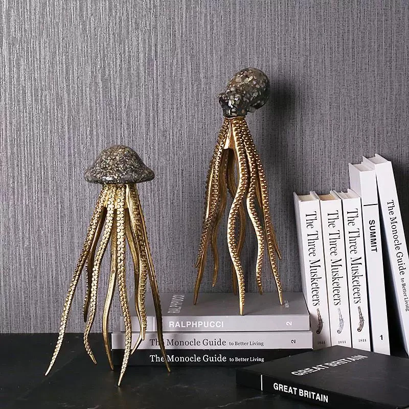 Animal Sculpture Octopus Jellyfish Golden Resin Artwork Crafts Decoration Simulation Home Decorations