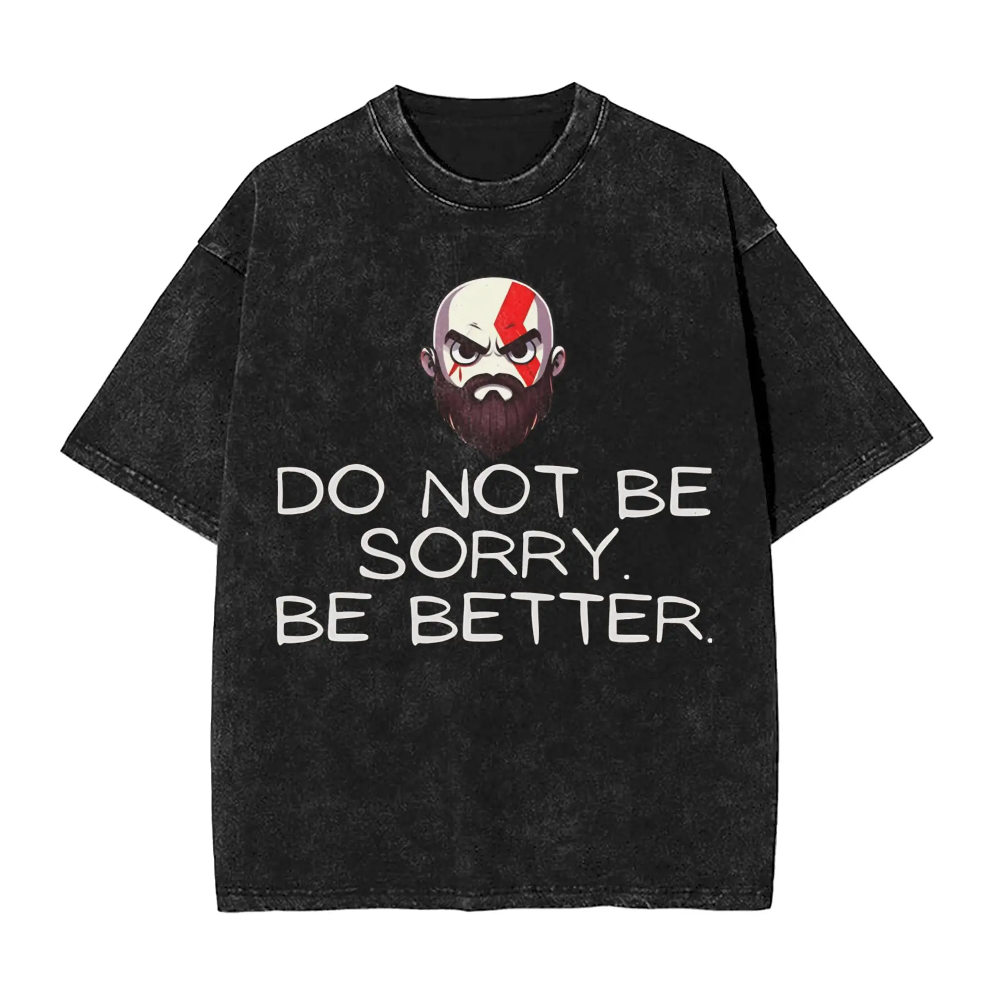 God of war Kratos Do not be sorry.  Washed T Shirt Streetwear Hip Hop Vintage T-Shirt  Tees Tops for Men Women 100% Cotton