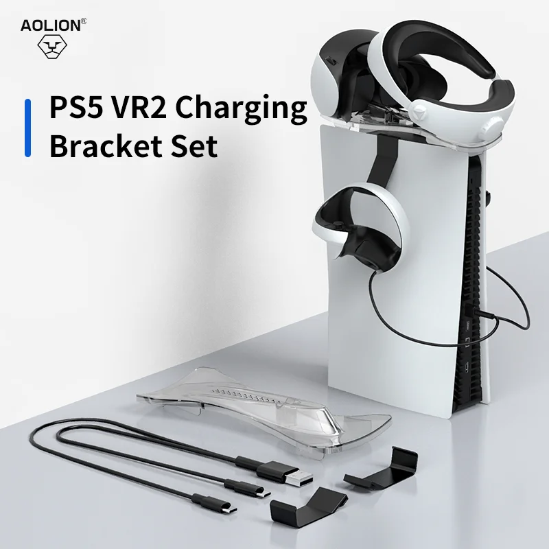 Charger Stand Kit for PS5 Console Charging Cable Headset Bracket Holder for PS5 VR2 Controller Charging Accessories for PS VR2