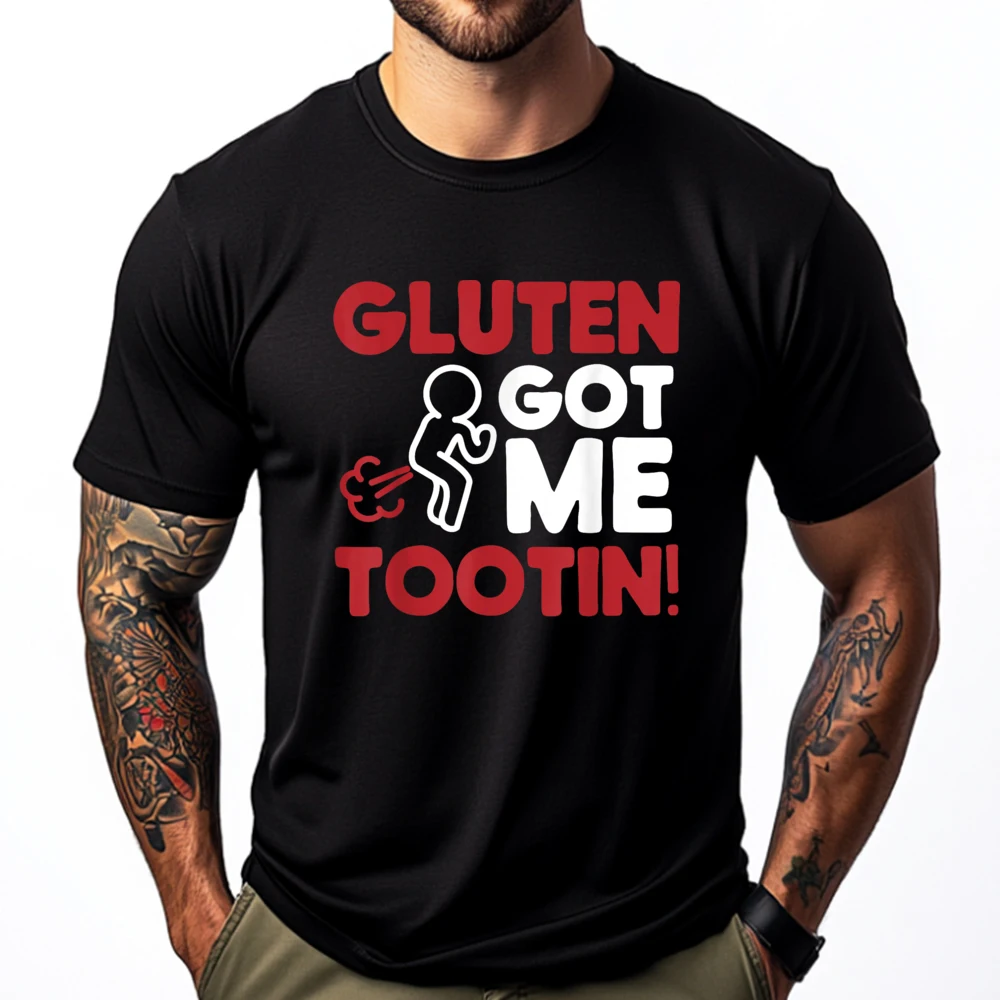 

Gluten Tootin Funny Gluten Free Joke design Gluten Jokes Graphic Shirts Moisture Wicking Men's Cotton T-Shirt Japan Style