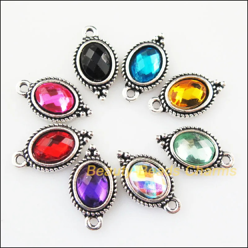 

16Pcs Mixed Retro Tibetan Silver Color Acrylic Oval Charms Pendants 9x16.5mm