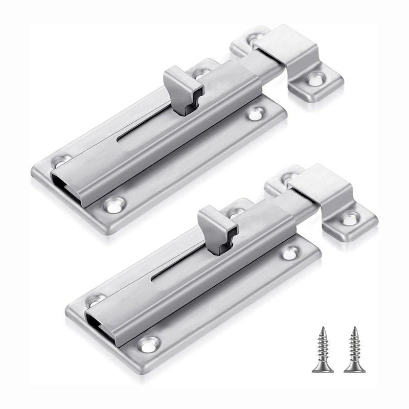 

HOT! 2Pcs Stainless Steel Slide Bolt Latch, Bathroom Stall Door Latch With Screw,Slide Locks For Inside Door Stall Hardware