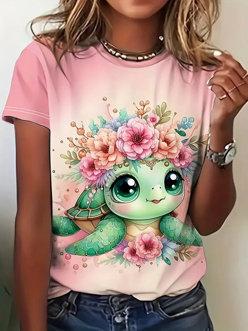 

Summer Cartoon Seahorse 3D Print T-shirts Women Streetwear Casual Fashion Y2k Short Sleeve T Shirt O-neck Tees Tops Clothing