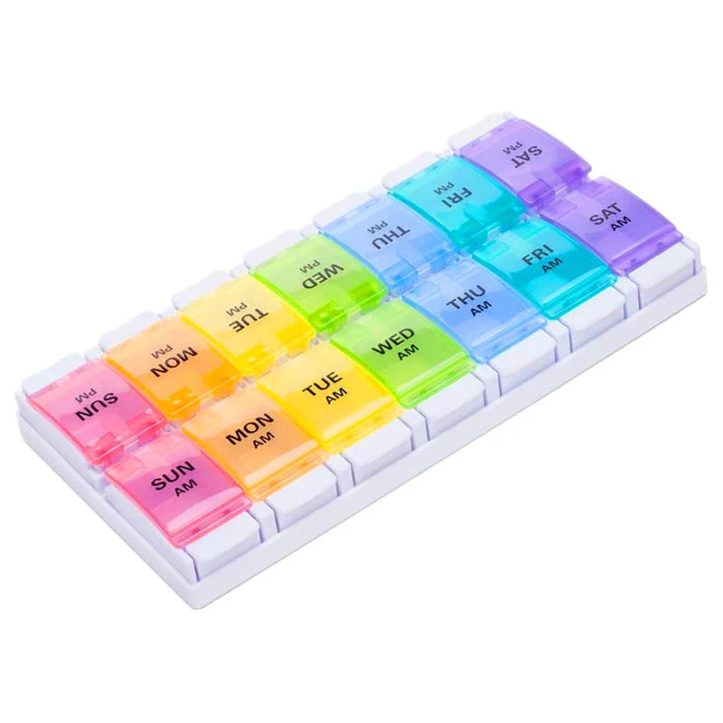 

Double-row 14-grid Bounce Cover Medicine Box Colorful Press-separated Medicine Box Travel Classification Storage Container