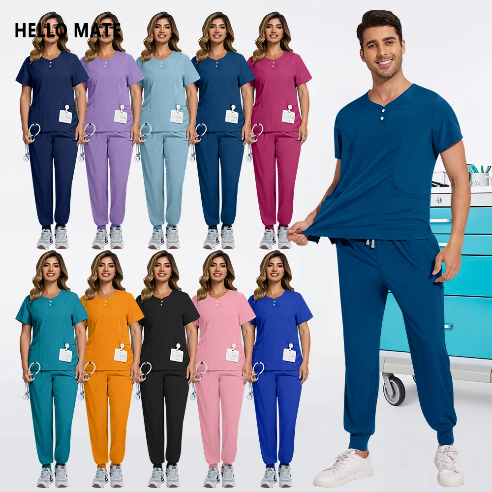 الملحقات الطبية النساء الرجال الدعك أعلى سراويل للجري مجموعة معاطف للأطباء والممرضات سريعة الجافة ملابس العمل تنفس تمتد الملابس السريرية