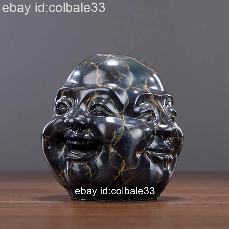 12 cm Cuivre laiton Quatre faces Buddmst ldol plaisir, colère, chagrin, joie Phra Phrom