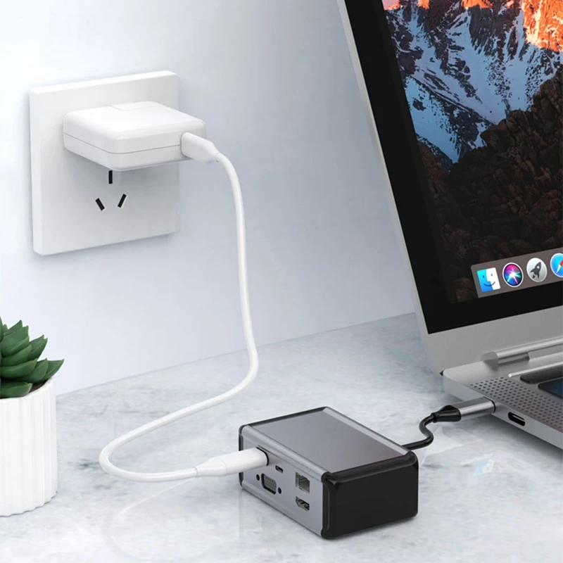 12 In 1 Vertical USB 3.0 4K -Compatible VGA TF Reader USB-C Splitter Type C HUB Ethernet Adapter Docking Station