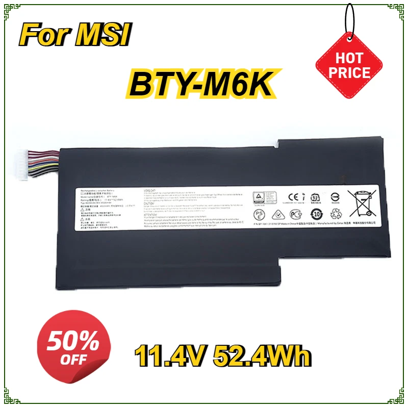 

BTY-M6K Laptop Battery for MSI MS-17B4 MS-16K3 GS63VR 7RG-005 GF63 Thin 8RD 8RD-031TH 8RC GF75 Thin 3RD 8RC 9SC 52.4Wh