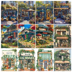 Painting By Numbers Hand Japanese Architecture Shop Adult Acrylic Kit Seascape DIY Paint Canva Artwork Personalise Gift Home