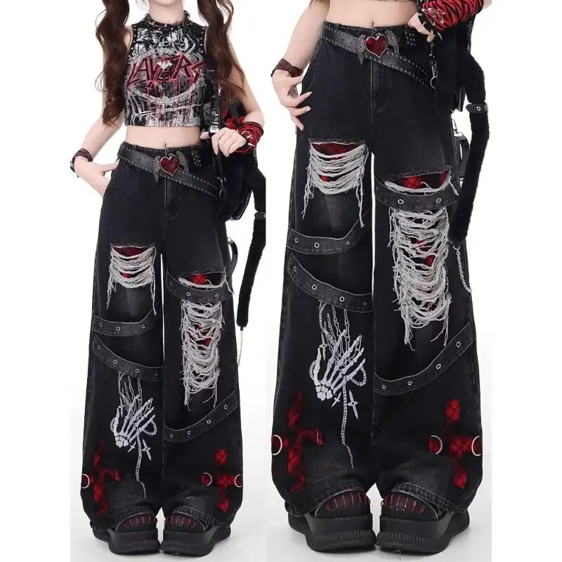 Women's Retro Washed Denim Trousers Loose Casual Fashion All-match Jeans