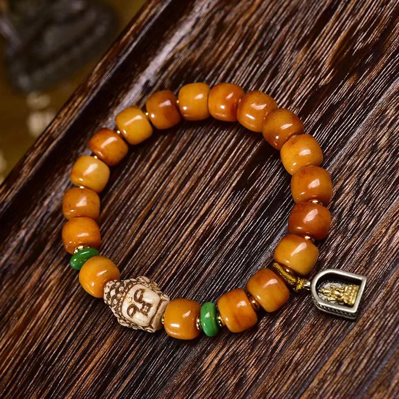 

Tibetan Yak Bone Barrel Bead Wen Play Bracelet Single Circle Backflow Bone Guanyin Accessories Retro All-match Lucky Hand String