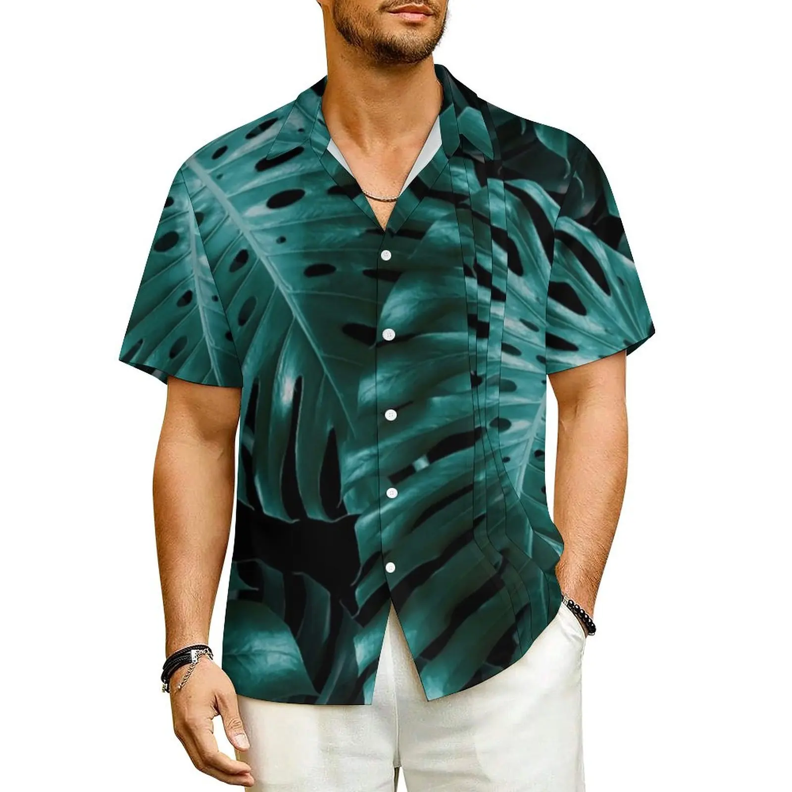 Tropical Monstera Casual Shirt Jungle Night Leaves Loose Summer Shirts Men Short-Sleeve Beach Fashion Graphic Oversized Blouses