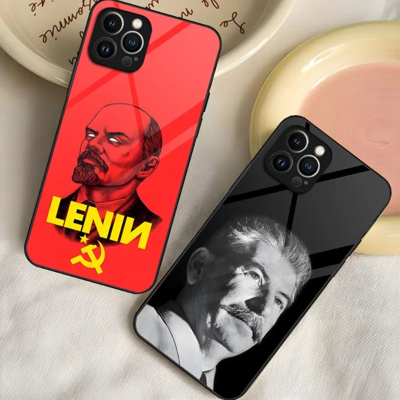 Vintage Stalin USSR CCCP Phone Case For IPhone 14 Pro 13 12 11 Mini X XS XR Max 6 8 7 Plus SE 2020 2022 Glass Design Cove