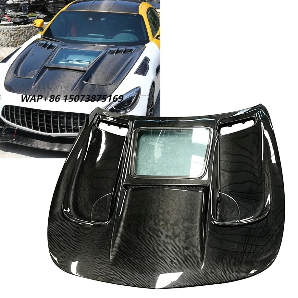 Carbon Fiber Hood With Transparent Glass Window for  GT Carbon Engine Bonnet Front Hood Cover Car Body Parts