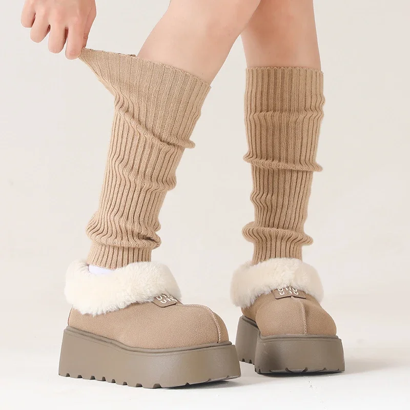 

Solid Color Wool Blend Knitted Long Tube Socks Y2K Pile Thickened Vertical Patterned Calf Socks Soft for Autumn Winter Warmth
