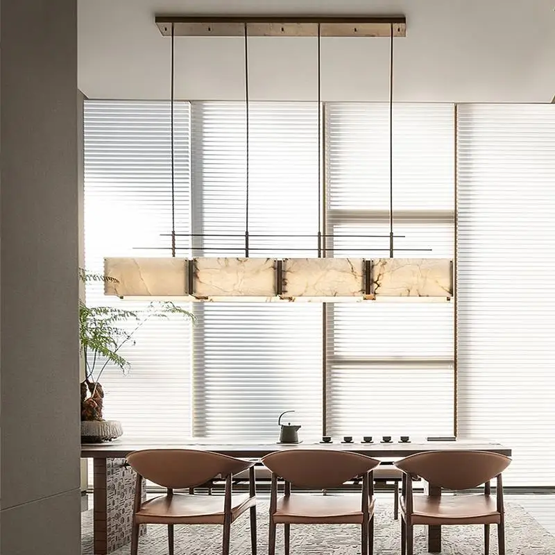 

Modern Long Marble Chandelier For Dining Room Kitchen Table Luxury Copper Pendant Lamp Bronze Minimalist Hanging Light