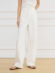 FSLE【2 Colors】Women Spring Light Denim Jeans High Waist Wide Leg Jean 2025 Soring Female White Casual Jeans 25FS11162