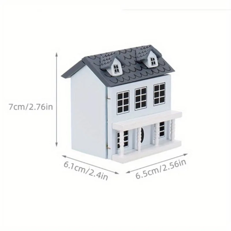 1:12 Doll House Mini Furniture Pink Blue Wall Grey Roof Cute Pocket Villa Small House