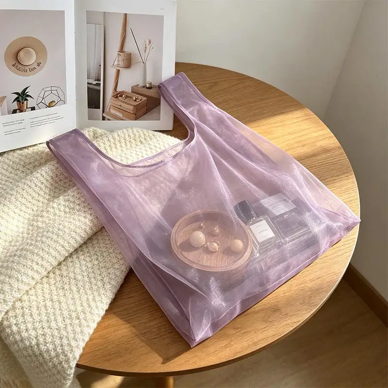 Organza Tote Bag Water Resistant Multicolor Large Capacity Light Tote for Weekend Shopping Sundries Storage Outdoor Picnic Use