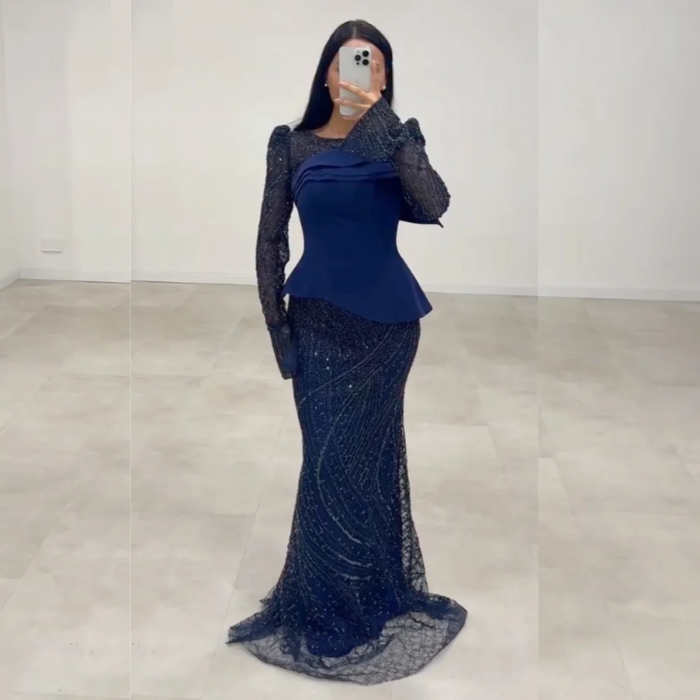 

Очаровательные длинные платья русалки из джерси с блестящими складками и круглым вырезом на заказ, высокое качество, роскошные вечерние элегантные вечерние платья