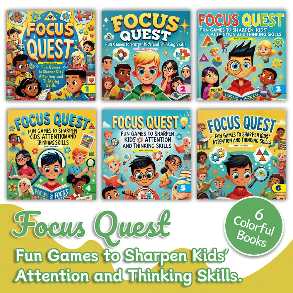 6PCS Focus Quest Books for Kids – Fun Games to Improve Attention, Concentration & Thinking Skills Early Learning Set