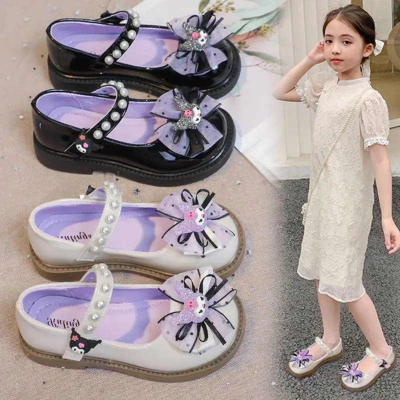 

Kuromi New Style Cartoon Fashion Mary Jane Shoes Sanrio Cute Black Bow Sandals Soft Sole Wear Resistant Anti Slip Children Gift