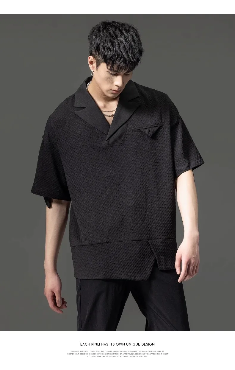 2023 Summer Fashion New Short Sleeve T shirt Men's Casual Black Suit Collar Short Sleeve T-shirt For Men Loose Top BC221111050