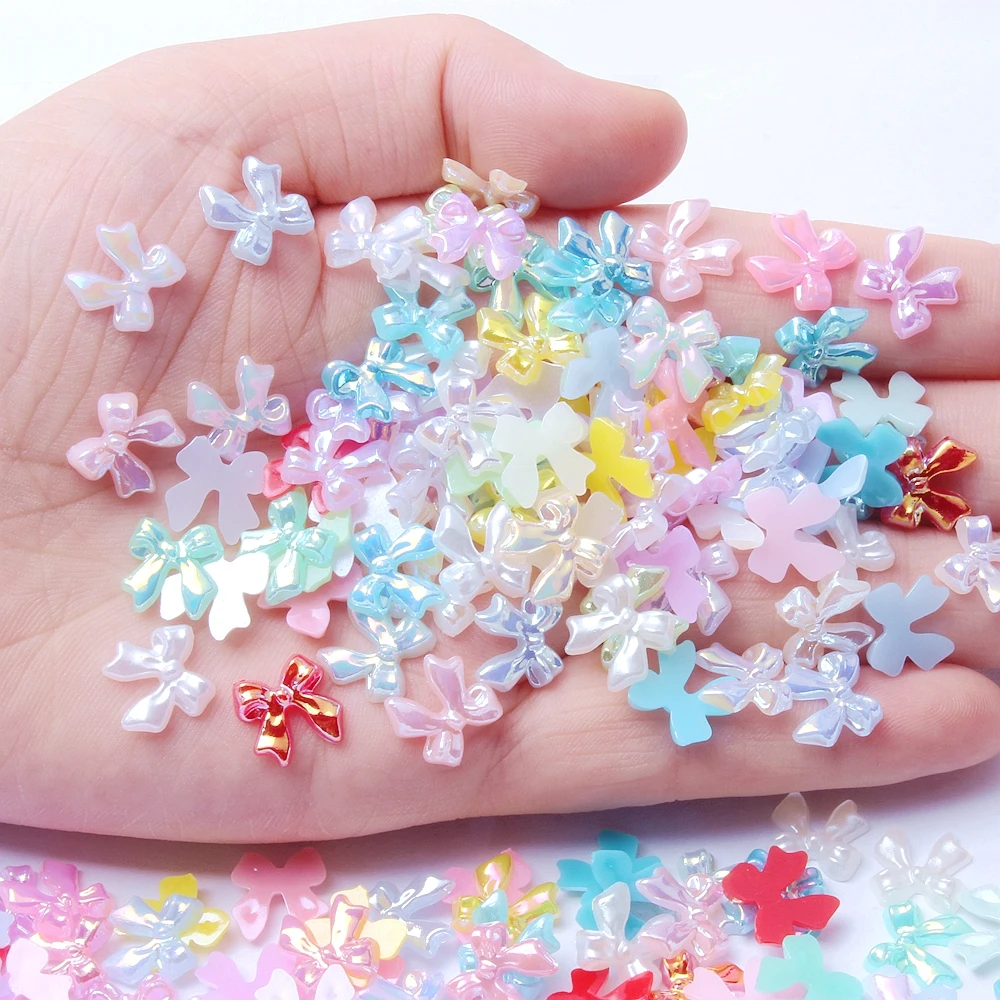 New Style 11mm Resin Bow Tie Rhinestone 10g Many Colors Flatback Beads For DIY Hair Rope Scrunchie Jewelry Making Decorations