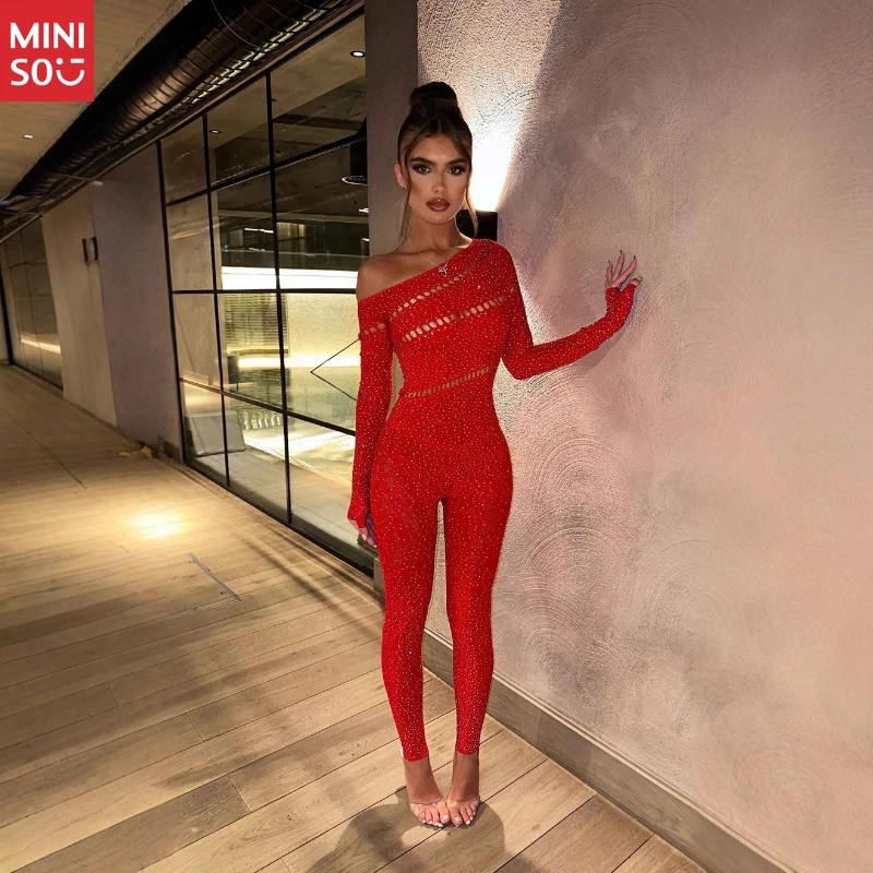 Miniso مثير ارتداءها طويلة الأكمام، تألق شبكة حجر الراين الملابس الداخلية، وصول جديد