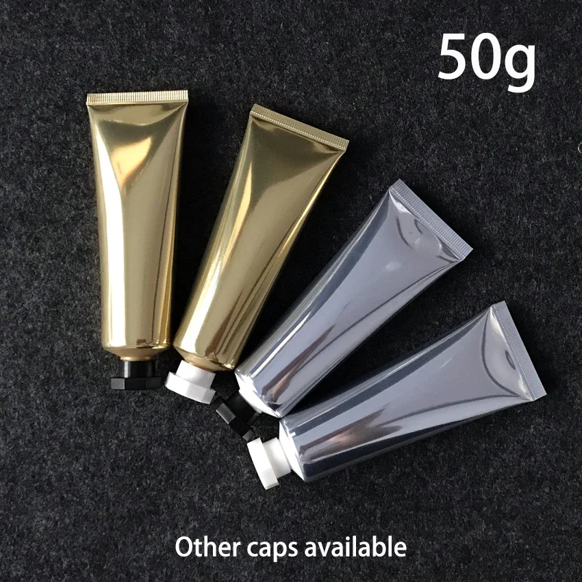 

50g Aluminum Plastic Soft Bottle 50ml Refillable Cosmetic Squeeze Tube Cream Facial Cleanser Lotion Container Gold Silver