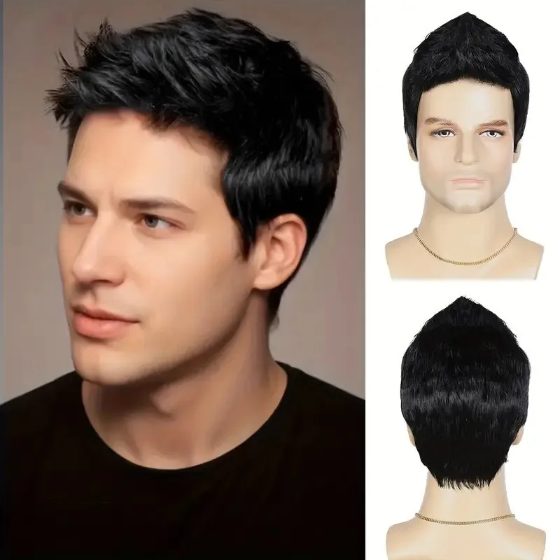 

Short Black Straight Synthetic Wig for Men - Halloween Costume Wig