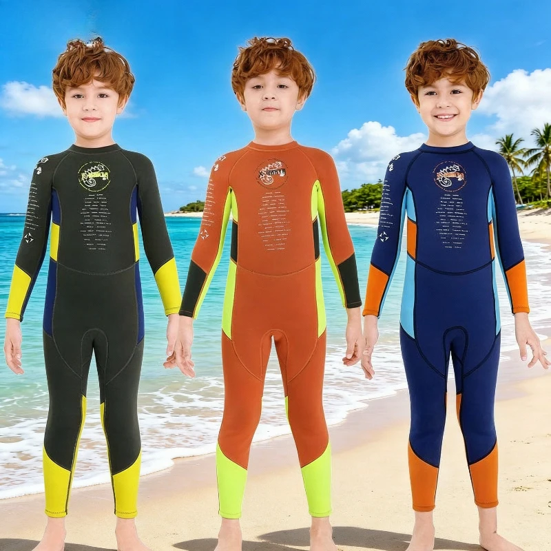 2.5mm Kids Full Body Neoprene Wetsuit Long Sleeve Thermal Swim Suit for Snorkeling Surfing Swimming 아동 웨트슈트