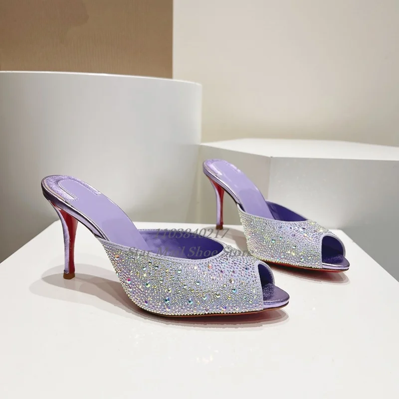 

Super Shiny Diamond-Embellished Upper High-Heeled Slippers Peep Toe Design Women Sandals Luxurious Evening Dress Stiletto Heels