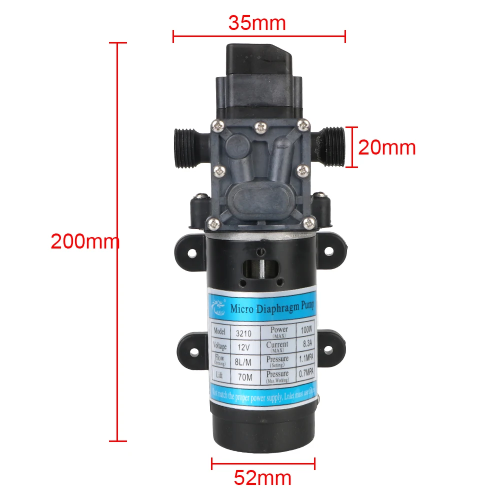 Imagem -06 - Agrícola Elétrica Bomba de Água para Lavagem de Carro Spray de Água Auto Priming Durable Alta Pressão Micro Diafragma dc 12v 100w 8l por Min