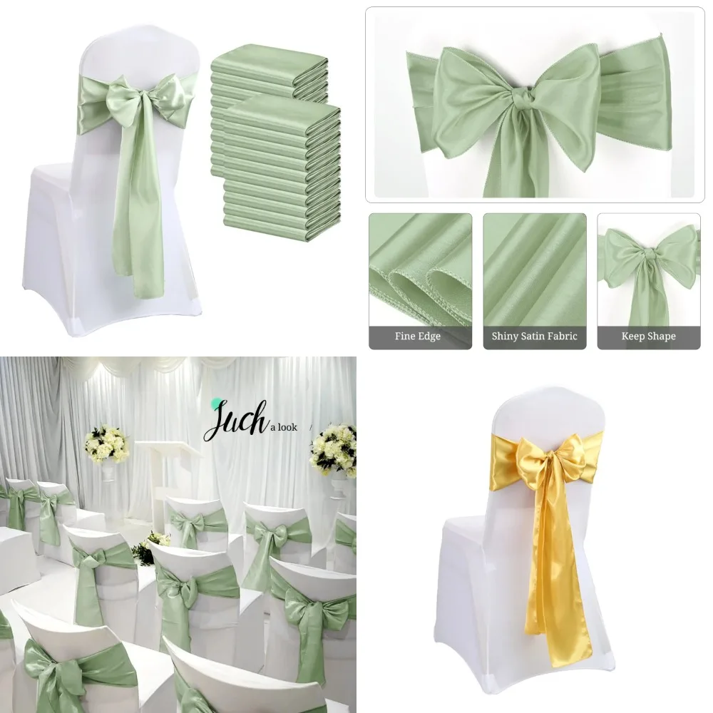 

h these exquisite satin chair sashes in elegant sage green. Ideal for weddings, banquets, and parties, this pack of 10 luxurious