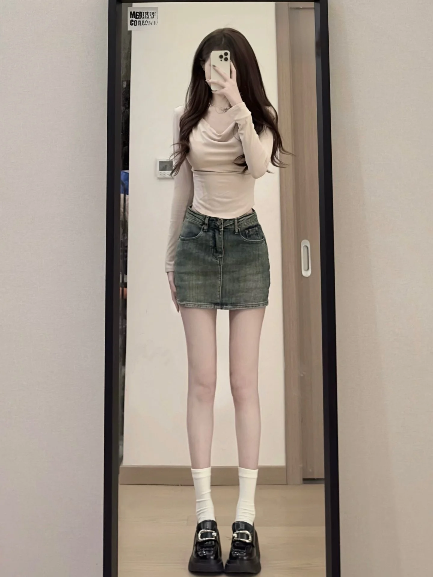 الرجعية المتعثرة الدنيم تنورة المرأة عالية الخصر ort تنورة الصيف الساخن فتاة Cliant Sle النسخة الكورية ألف خط تنورة #5