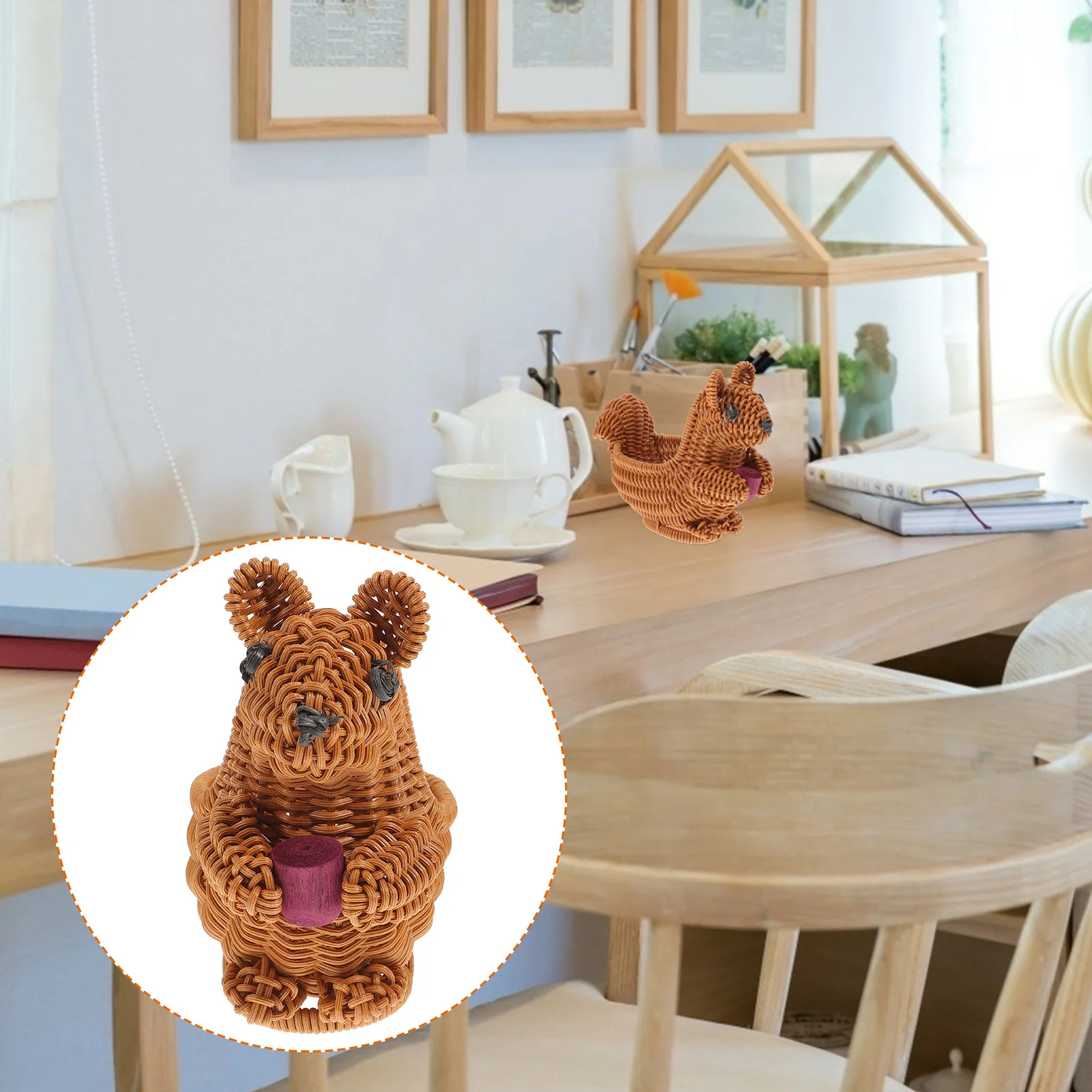 Squirrel Storage Basket Nautral Seagrass Baskets Rattan Bread Serving Wicker Plastic Display Simulation Snack Container Laundry