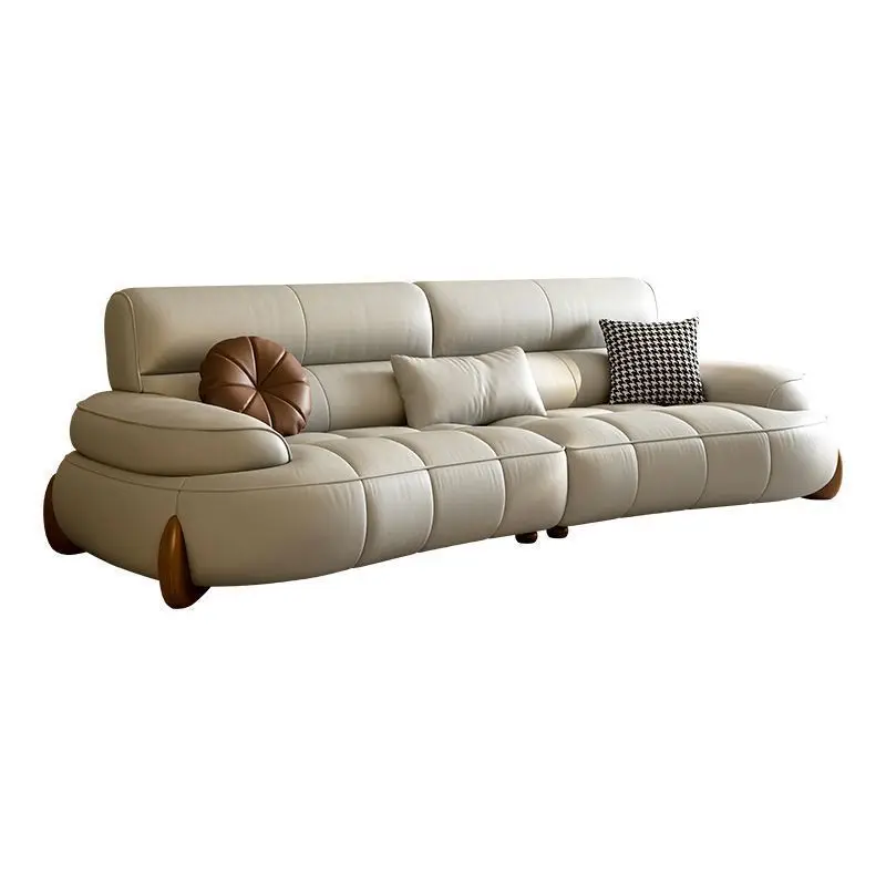 

LTT simple and modern first-layer cowhide sofa living room European light luxury medium and antique cashew sofa
