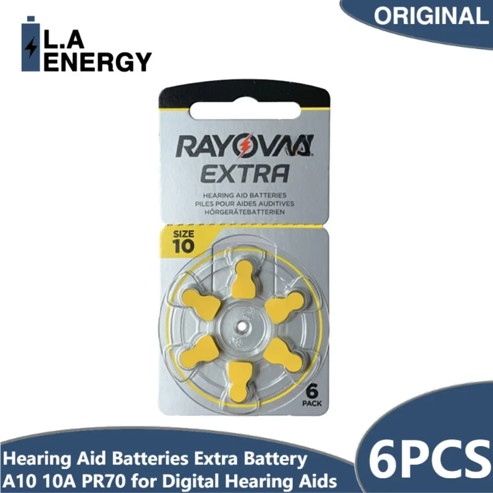 

6PCS/1Card Hearing Aid Batteries Rayovac Extra Battery A10 10A PR70 Size 10 High Performance Zinc Air Battery for Hearing Aids