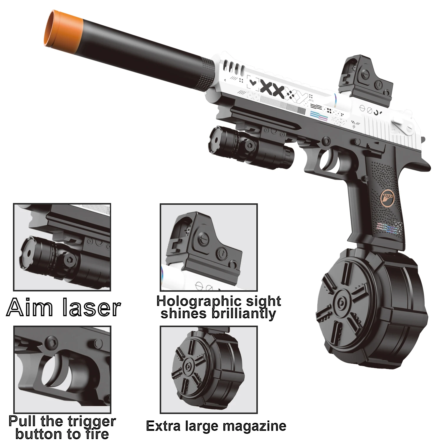 장난감 권총, 젤 볼 건, 전기 버스트 및 수동 단발 사격 모드, 3개의 탄창, 충전식 배터리 포함, 야외용