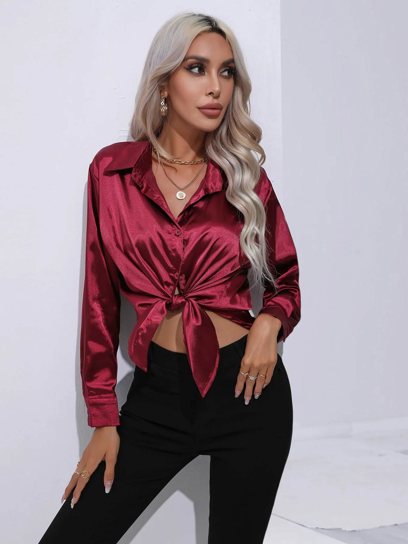 2024 Spring Summer Satin Shirt Women Long Sleeve Shirt Ladies Blouses Loose Button Up Shirts For Women